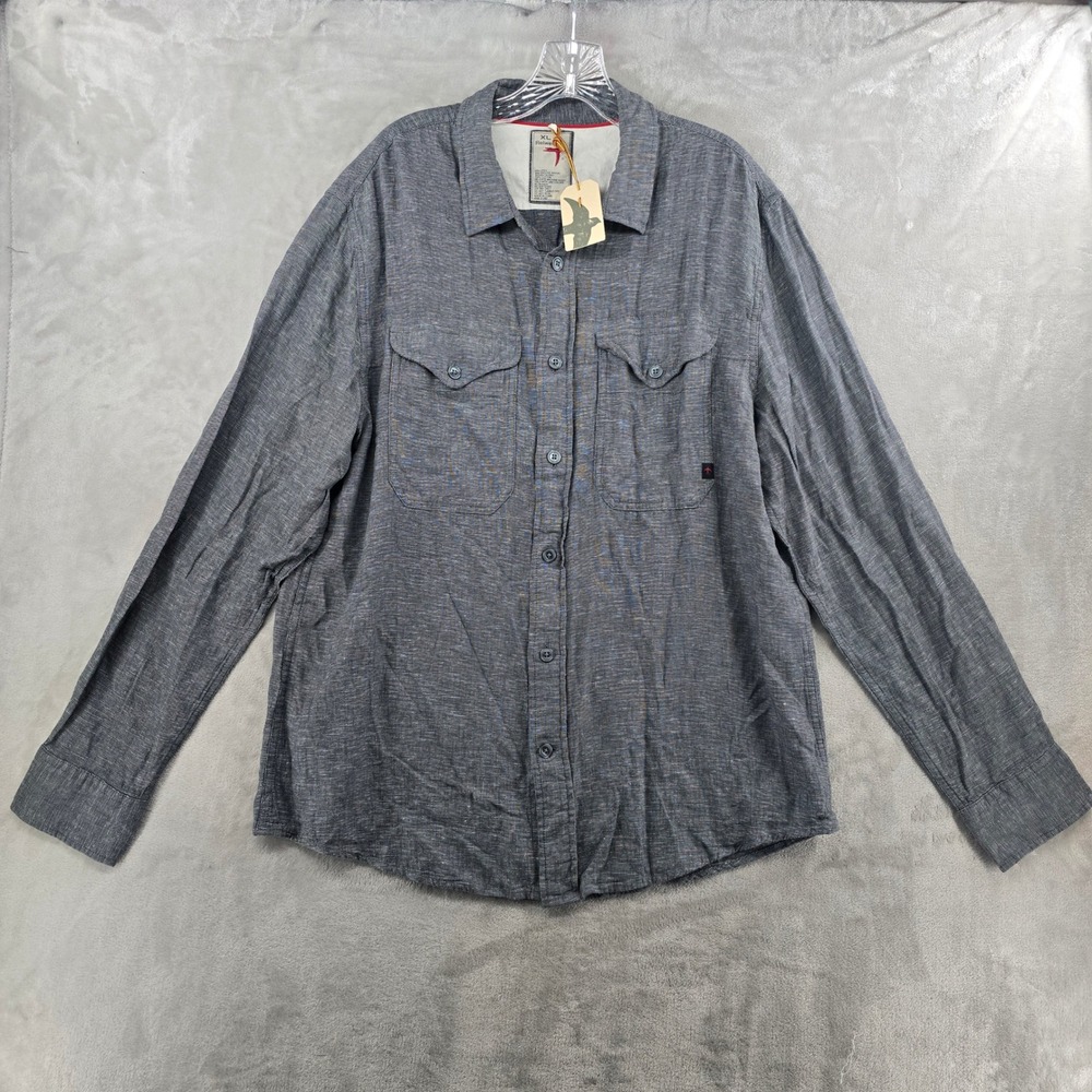 NWT Relwen Mens XL Linen Workshirt Gray Long Sleeve Button Up